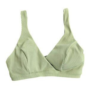 Lululemon Womens Clear Water Bikini Top, Green, Ribbed, V-Neck, C/D Cup, Size 4